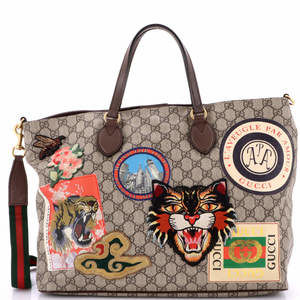 Gucci Large Courrier Convertible Soft Open Tote GG Coated Canvas with Applique